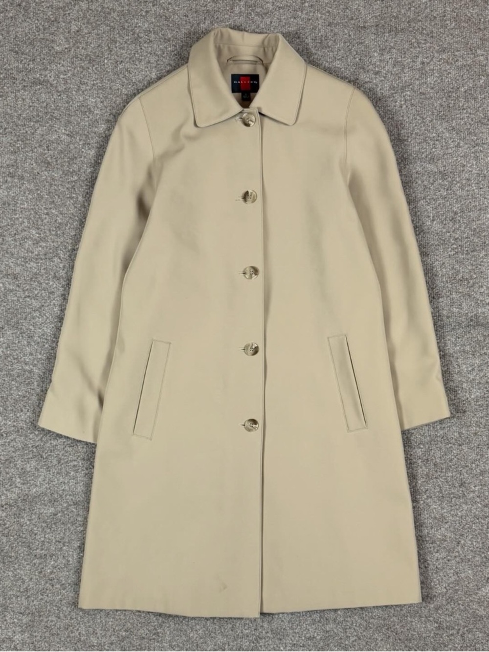 Gallery Tan Mid Length Single Breasted Trench Coat Women’s Small Lightweight Y2K